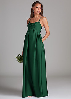 Azazie Llana Maternity Bridesmaid Dresses A-Line Stretch Satin Floor-Length Dress with Pockets image3