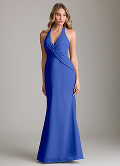 Azazie Valerie Bridesmaid Dresses Royal Blue Mermaid Pleated Chiffon Dress image1