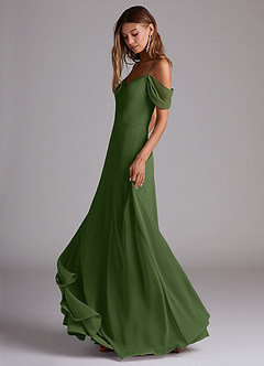 Azazie Marley Bridesmaid Dresses Olive A-Line Off the Shoulder Chiffon Convertible Dress image3