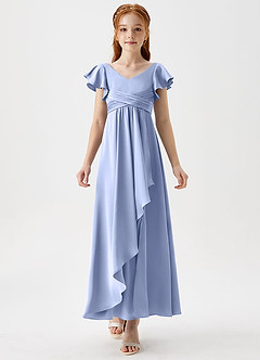 Azazie Omari Junior Ice A-Line Pleated Stretch Satin Dress image5