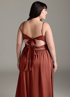 Azazie Zeya Bridesmaid Dresses Terracotta A-Line Pleated Stretch Satin Dress image15
