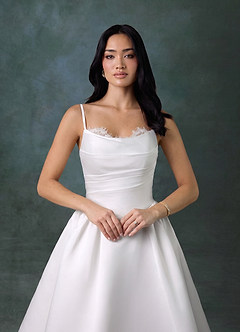 Azazie Melinda Wedding Dresses Diamond White Ball-Gown Strapless Satin Dress image7