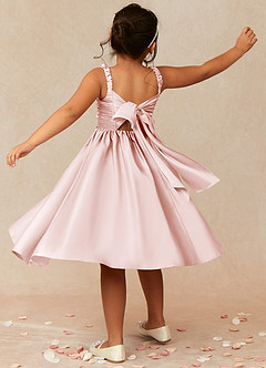 Azazie Cutie Pie Flower Girl Dresses Blushing Pink A-Line Pleated Matte Satin Dress image2