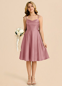 Azazie Bear Vestido de Rosa Polvorienta de Satén Elástico de Corte en A con Escote de Corazón image6