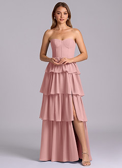 Azazie Faye Vestidos de damas de honor Vestido de Rosa Polvorienta de Gasa de Corte en A con Escote de Corazón image6