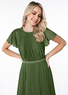 Azazie Kara Modest Bridesmaid Dresses A-Line Pleated Chiffon Floor-Length Dress image5