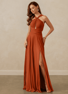 Christian Siriano Bridal for Azazie 1009 Bridesmaid Dresses Burnt Orange A-Line Pleated Chiffon Dress image8