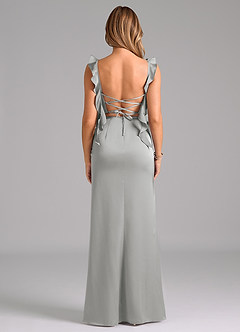 Azazie Jessamine Robes de demoiselle d'honneur Robe Trapèze en Satin extensible Corset Argent image6