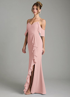 Azazie Alexys Jurken voor bruidsmeisjes Jurk van Chiffon met Kolom Off the Shoulder Poederroze image5
