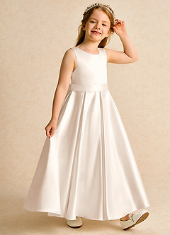 Azazie Cherry Flower Girl Dresses White Alabaster White Alabaster Ball-Gown Pleated Matte Satin Dress image5