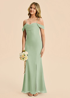 Azazie Nira Junior Dusty Sage Mermaid Ruched Chiffon Dress image1