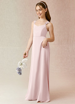 Azazie Denice Junior Blushing Pink A-Line Chiffon Dress image3