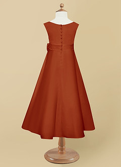 Azazie Lindy Flower Girl Dresses Paprika A-Line Pleated Matte Satin Dress image11