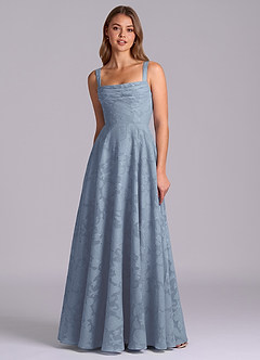 Azazie Shaude Bridesmaid Dresses Dusty Blue A-Line Pleated Floral Burnout Dress image6