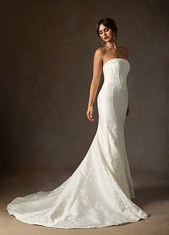 Azazie Kristella Abiti da Sposa Abito Sirena in Jacquard Floreale Senza Cinturino Bianco Antico image3