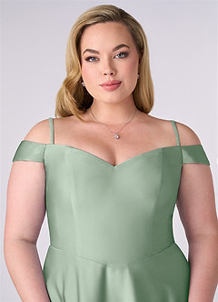 Barbie ♥ Azazie Jurken voor bruidsmeisjes Converteerbaar Jurk van Stretch Satijn met A-Lijn Off the Shoulder Agave image7