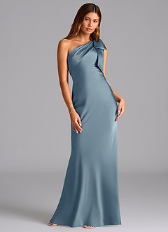 Azazie Yuanna Bridesmaid Dresses Dusty Blue Mermaid One Shoulder Stretch Satin Dress image3