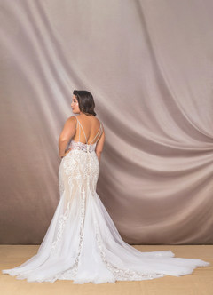 Azazie Josephine Final Sale Diamond White Nude Mermaid V-Neck Sequins Tulle Dress image14