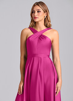 Azazie Dixie Brautjungfernkleider A-Linie Plissee Stretch-Satin Kleid Fuchsia image6