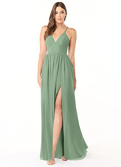 Azazie Aaida Bridesmaid Dresses Matcha A-Line Corset Chiffon Dress image1