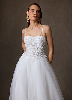 Azazie Ione Wedding Dresses Diamond White A-Line Strapless Lace Dress image4