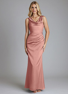 Azazie Tallie Bridesmaid Dresses Rosette Mermaid Pleated Stretch Satin Dress image9