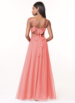 Azazie Zeya Bridesmaid Dresses Coral A-Line V-Neck Pleated Chiffon Dress image3