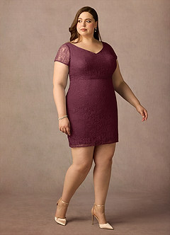 Azazie Lucilia Final Sale Cabernet Sheath Lace Dress image10