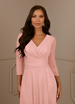 Azazie Annetta Mother of the Bride Dresses Rosette A-Line V-Neck Pleated Mesh Dress image5