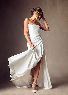 Azazie Elara Wedding Dresses Diamond White Mermaid Strapless Stretch Satin Dress image11