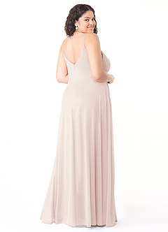 Azazie Evalin Bridesmaid Dresses Rose Petal A-Line V-Neck Pleated Mesh Dress image10