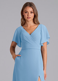 Azazie Ambrosia Bridesmaid Dresses Powder Blue A-Line Pleated Chiffon Dress image2