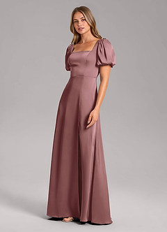 Azazie Fyona Bridesmaid Dresses Vintage Mauve A-Line Pleated Stretch Satin Dress image4