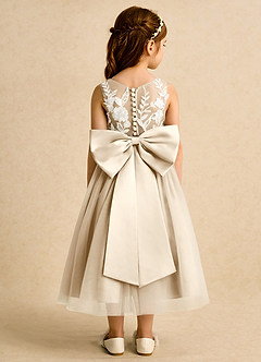 Azazie Sundae Robe Demoiselle D'honneur Fillette Robe Princesse en Dentelle Champagne image2