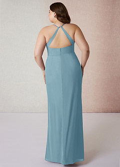 Azazie Becca Robes de demoiselle d'honneur Robe Fourreau en Mousseline de soie Col en V Bleu Maussade image8