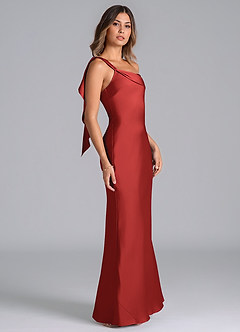 Azazie Driea Bridesmaid Dresses Pomegranate Mermaid One Shoulder Stretch Satin Dress image4