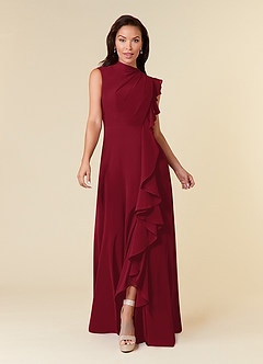 Azazie Narine Mother of the Bride Dresses Burgundy A-Line High Neckline Pleated Chiffon Dress image3