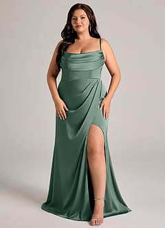 Azazie Johana Vestidos de damas de honor Vestido de Eucalipto de Satén Elástico de Corte Sirena Convertible con Vestidos sin tirantes image15
