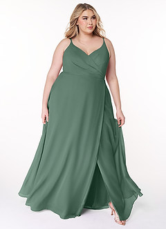 Azazie Lennon Bridesmaid Dresses Eucalyptus A-Line Lace Chiffon Dress image9