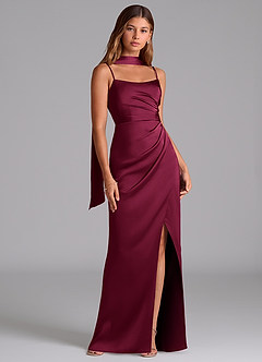 Azazie Calandra Robes de demoiselle d'honneur Robe Fourreau en Satin extensible Plissé Bourgogne image2
