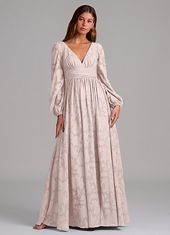 Azazie Norah Vestidos de damas de honor Vestido de Rosa Rubor de Devorado Floral de Corte en A con Manga larga image1