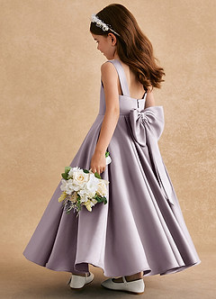 Azazie Honey Bear Flower Girl Dresses Dusk A-Line Pleated Matte Satin Dress image4