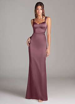 Azazie Denice Bridesmaid Dresses Amethyst Sheath Pleated Stretch Satin Dress image3