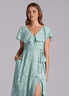 Azazie Lainey Brautjungfernkleider A-Linie mit Taschen Blumen-Burnout Kleid Nebel image7