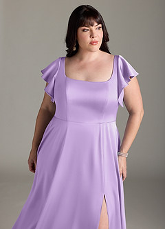 Azazie Bondi Bridesmaid Dresses Lilac A-Line Bow Stretch Satin Dress image11
