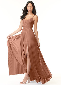 Azazie Vini Bridesmaid Dresses Bronzer A-Line V-Neck Pleated Chiffon Dress image3