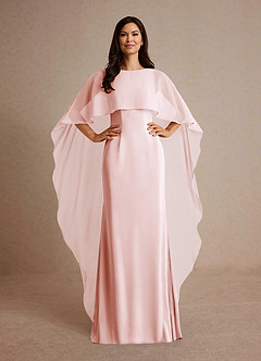Azazie Milfred vestidos de madre de la novia Vestido de Rosa Rubor de Satén Elástico de Recto con Cuello de barco image2