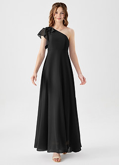 Azazie Arabella Junior Black A-Line Ruched Chiffon Dress image5
