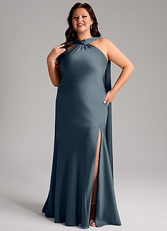 Azazie Kinsley Bridesmaid Dresses Twilight Mermaid Side Slit Stretch Satin Dress image11