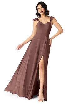 Azazie Everett Bridesmaid Dresses Espresso A-Line V-neck Ruched Chiffon Dress image1